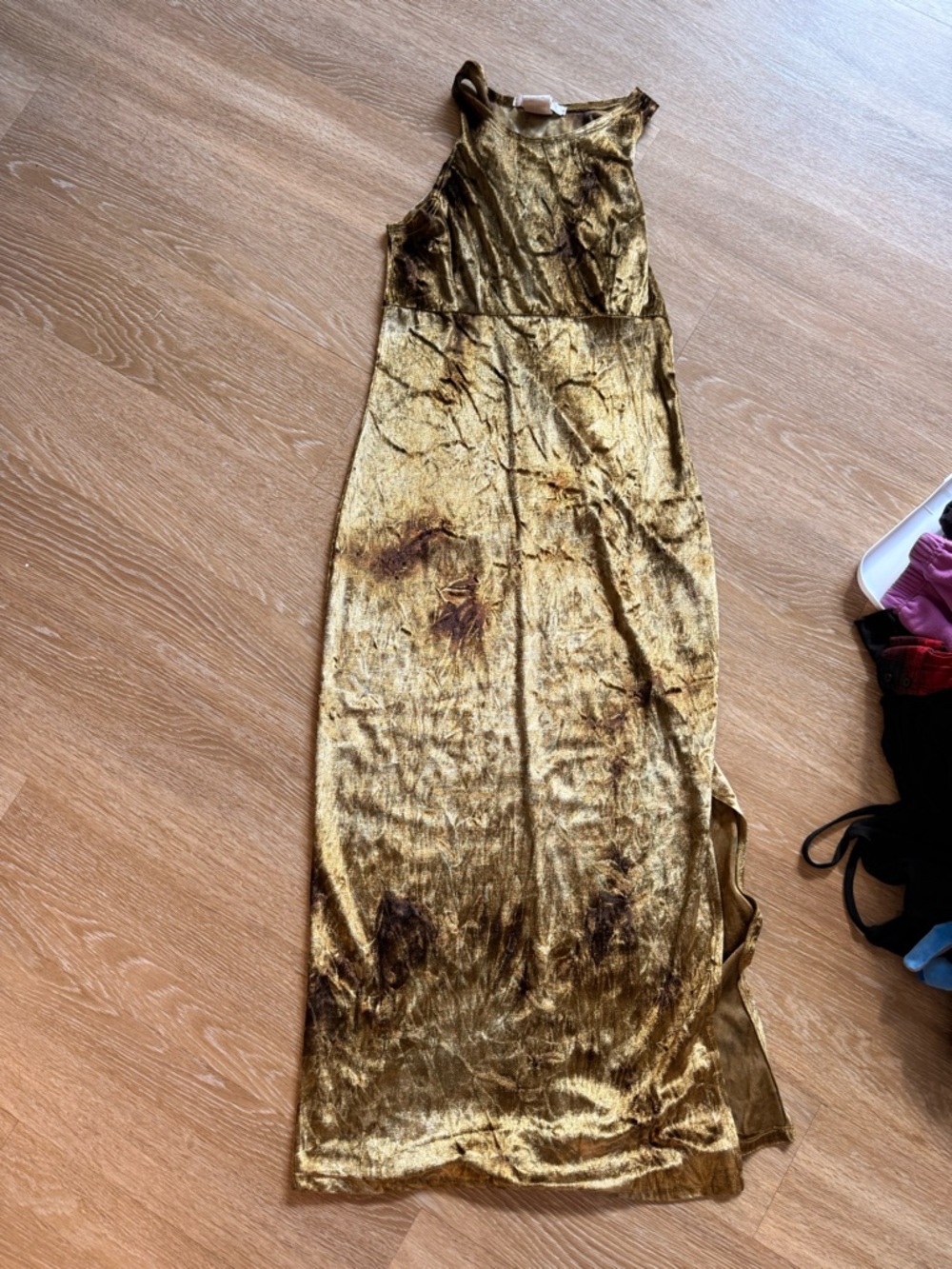 a.n.a Gold Shimmer Velvet Slip Dress